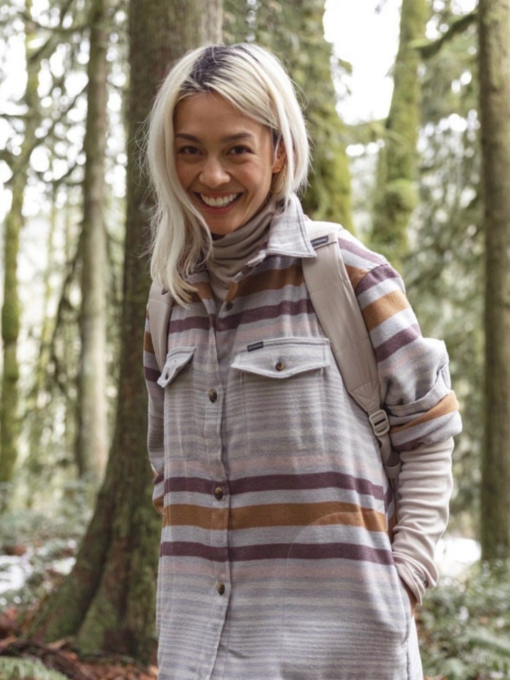 Columbia Calico Basin Shirt Jacket Size Medium Grey Heather Striped